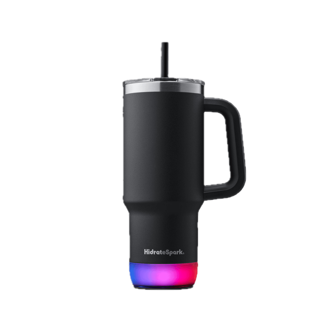 Black smart tumbler with handle and straw lid